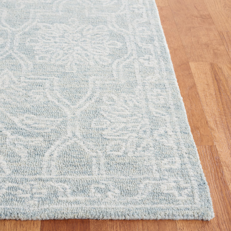 Tapis damassé en coton touffeté gris clair / ivoire Frachia, Rectangle 5 pi x 8 pi