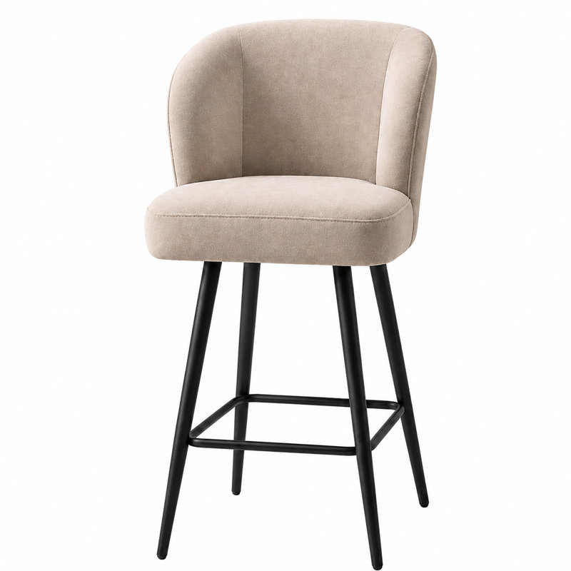 Upholstered Counter Stool with Metal Frame, Bouclé