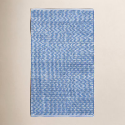 Herringbone French Blue White Outdoor Rug