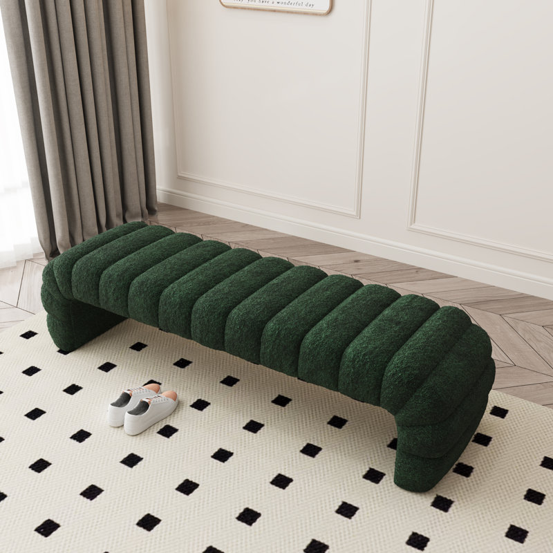 69.7" W Modern Arched Bench Ottoman, Chenille Tufted End Of Bed Bench, Green