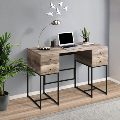 Black And Rustic Oak Writing Desk With 4 Drawers - Build 4 In Style Finish Port For Office Tasks