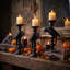 Décoration d'Halloween en résine - Bougeoir en forme de corbeau sur fond sombre pour la décoration de table