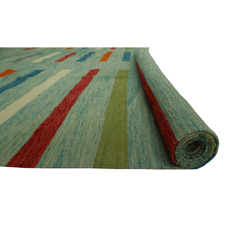 Tapis vert en laine noué à la main de conception unique 8 pi 1 po x 9 pi 7 po Janwillem