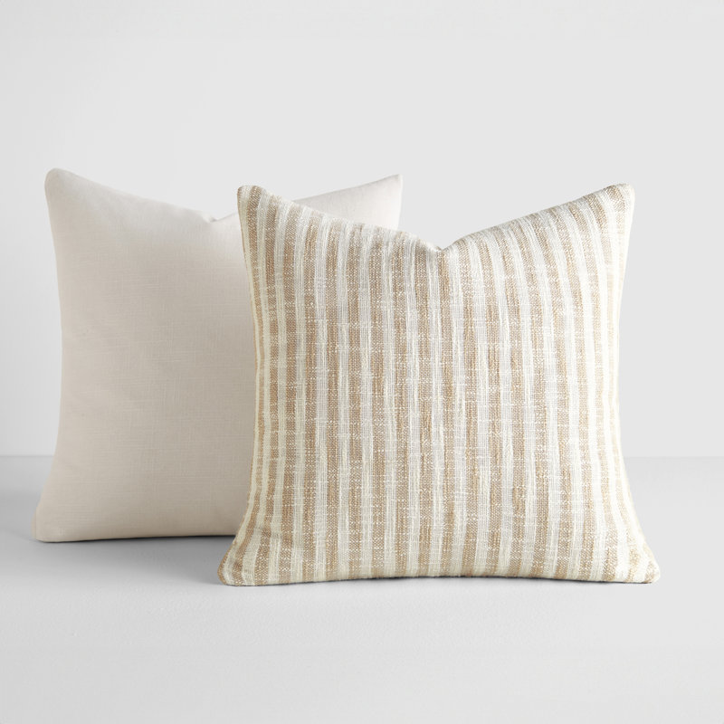 Ensemble de 2 coussins décoratifs à motifs de fils teints en fils du Bengal, Crème / rayé brun clair