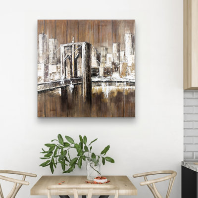Aged finish brooklyn bridge - 32"x32" art on canvas