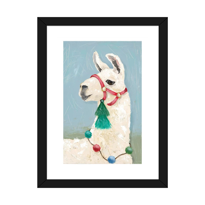 «Painted Llama I» par Jade Reynolds - reproduction, Papier encadré noir, H 32 po x l 24 po x P 1 po, Blanc