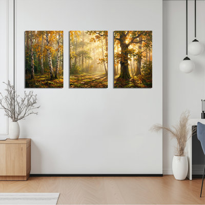 «Autumn Forest Landscape», reproduction d'art sur toile tendue sur toile, ensemble de 3 pièces pour salon, chambre à coucher, décoration intérieure