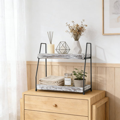 2-Tier Bathroom Countertop Organizer, Wooden Storage Shelf For Makeup, Skincare, Perfume, Jewelry, And Toiletries With Minimalist Design