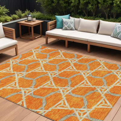 Tapis extérieur lavable à motif géométrique orange et bleu 10 pi x 14 pi Fabre