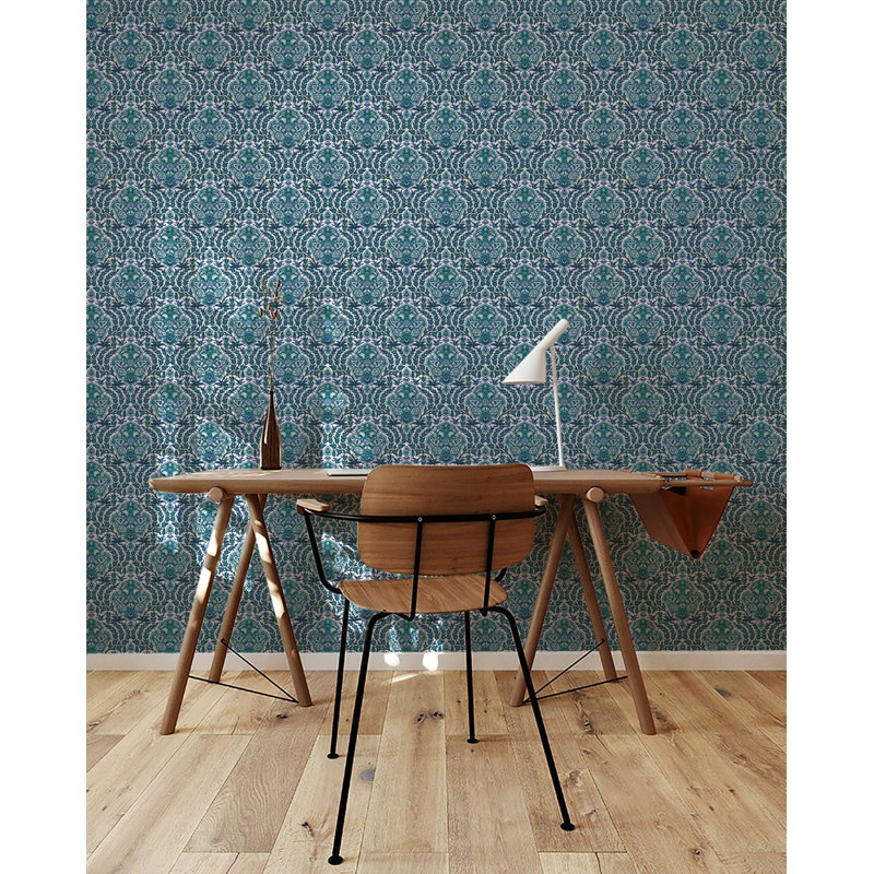Nomad Ottoman Small 10' L x 24" W Wallpaper Roll, Turquoise, Peel & Stick