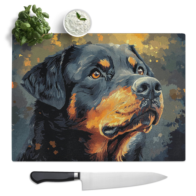 Rottweiler Design Dog  Glass Chopping Board