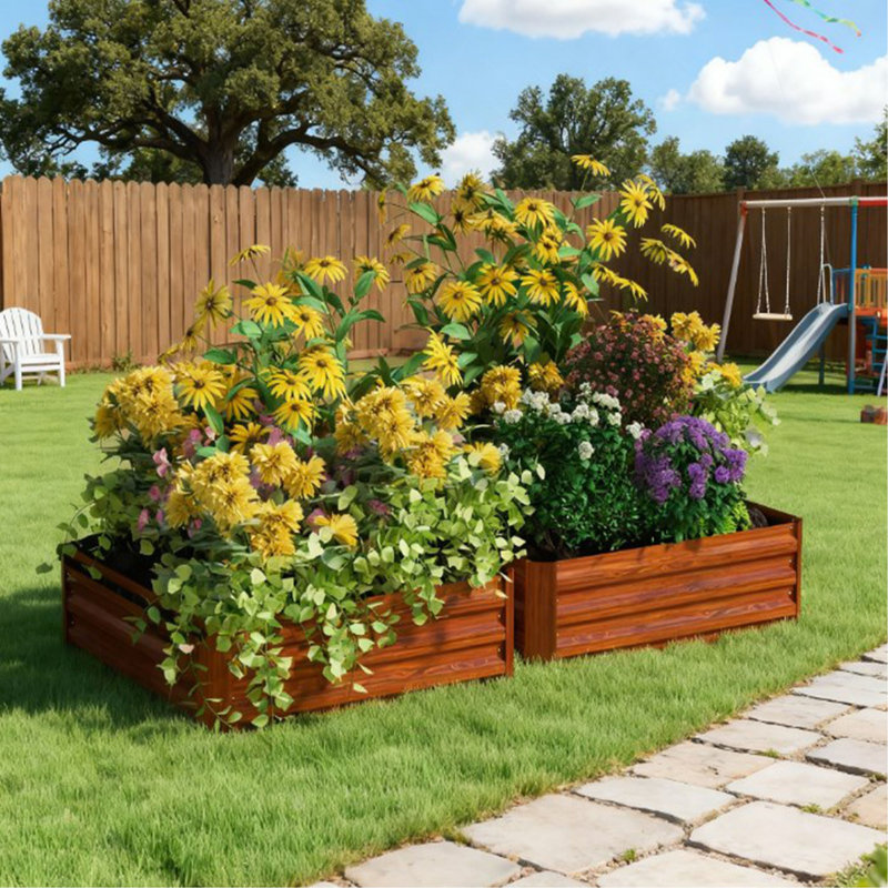 Boîte à fleurs en métal, 2 jardin surélevé galvanisé pour plante en croissance