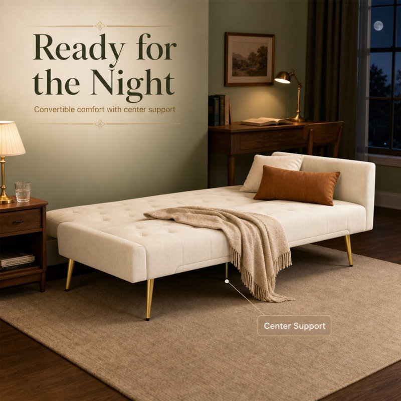 74 Inch Foldable Sleeper Sofa, Beige