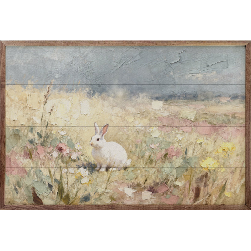 Lapin blanc en fleurs regardant à gauche, H 5 po x l 8 po