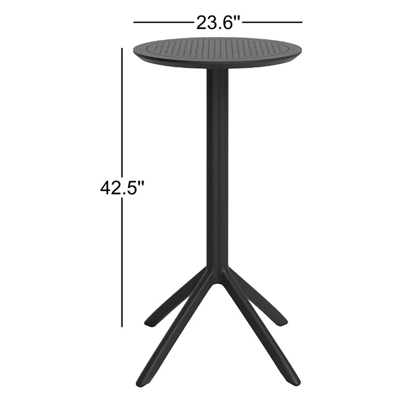 Table bistro pliable en plastique pour 2 personnes Elodie, Noir, noir, noir, noir, H 42,5 po x l 23,6 po x L 23,6 po