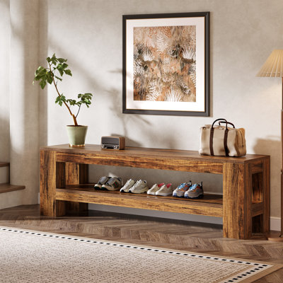 Banc de hall d'entrée en bois 59 "avec tablette de rangement