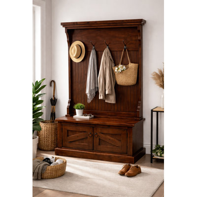 Arbre d'entrée en bois massif Kinley avec banc et rangement pour chaussures