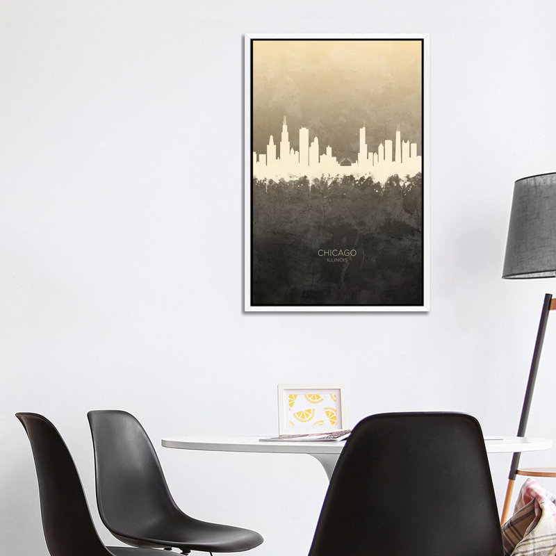 Chicago Illinois Skyline Taupe by Michael Tompsett - Print on Canvas, 101.6 cm H x 66.04 cm W, White Framed