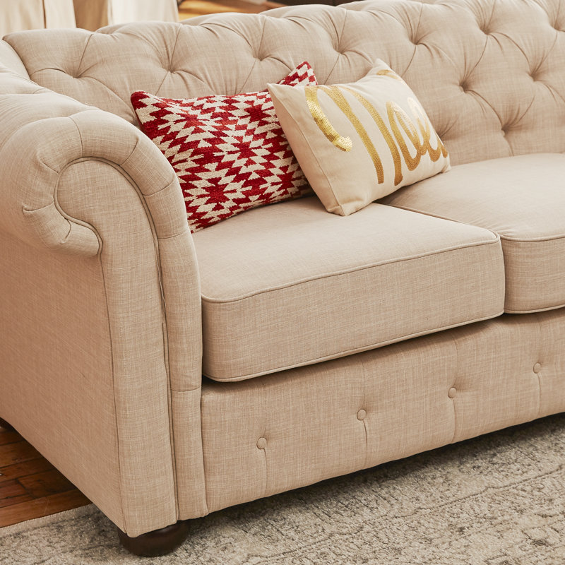 Canapé Chesterfield Huskins, Lin beige chiné
