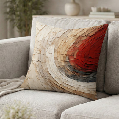 Coussin décoratif abstrait à motif de spirales abstraites - Coussin décoratif rouge Spirales Poteries I
