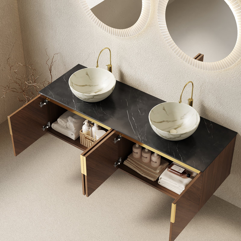 Meuble-lavabo flottant 60 po avec cuvettes en céramique, 60"