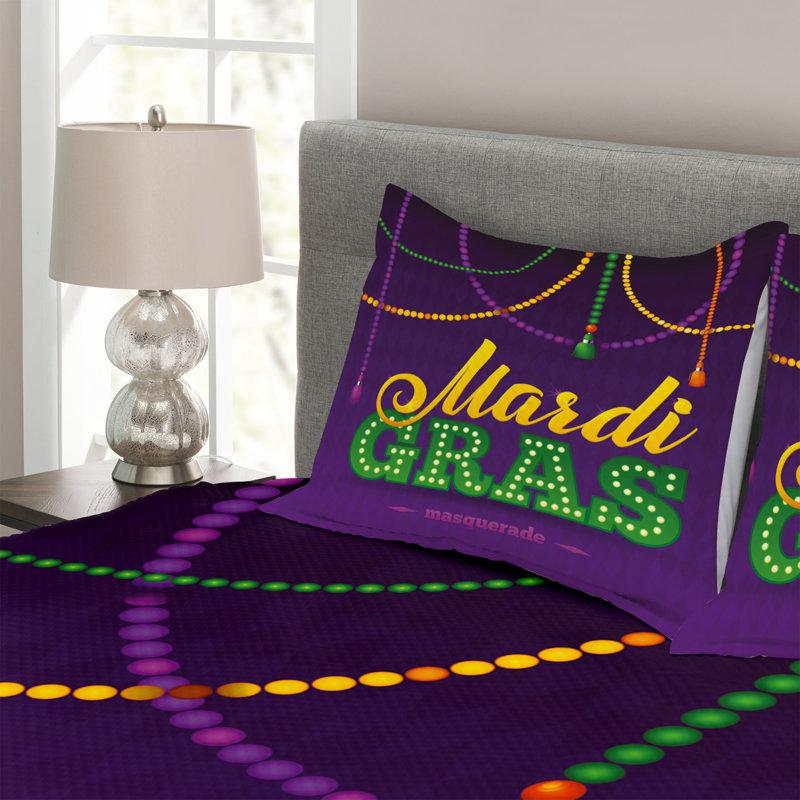 Aerianna Purple/Green/Yellow Microfibre Bedspread Set, 220 x 264 cm