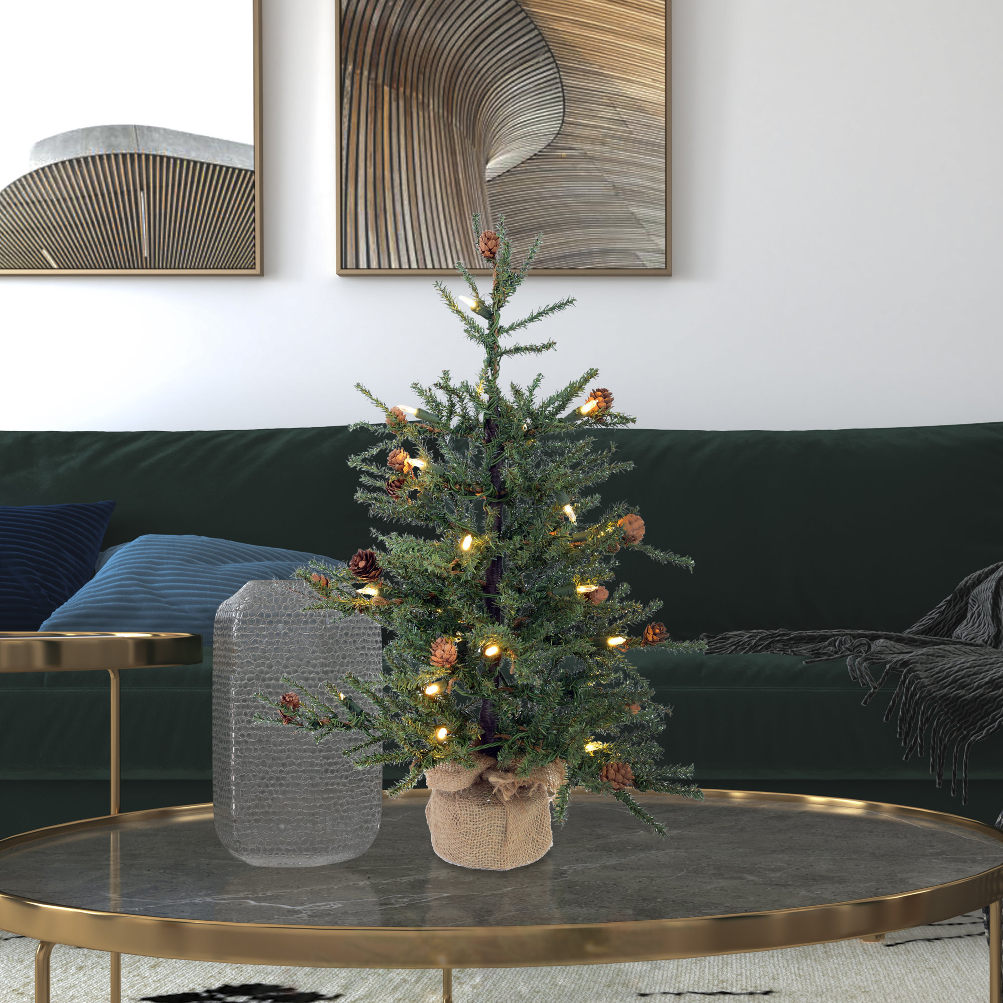 Eastport Pine Artificial Christmas Tabletop Tree, Warm White LED, 2' H