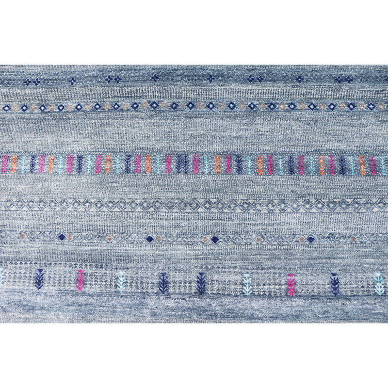 Tapis gris et multicolore de haute qualité noué à la main, Rectangle 8 pi x 10 pi