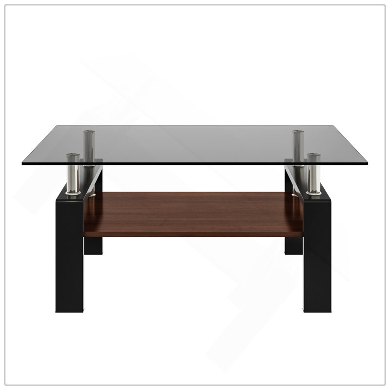 Table basse rectangulaire, plateau en verre trempé avec panneau de fibres à densité moyenne, table moderne pour le salon, verre