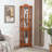 Lighted Corner Curio Cabinet With Tempered Glass Doors & Shelves - Elegant Oak Display Storage For Living Room & Bedroom Decor-1714430759