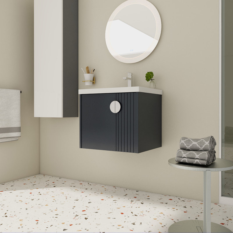Meuble-lavabo 24 po avec lavabo Ultan, Noir, Argent