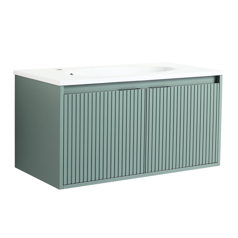 Meuble-lavabo à fixation murale en résine 36 po 36 po, 2 portes avec beaucoup d'espace de rangement, 36", Vert