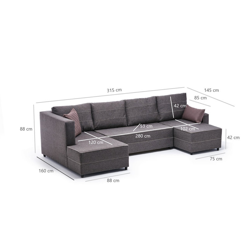 Canapé-lit d'angle Erdmute, 100 % polyester brun, Symétrique