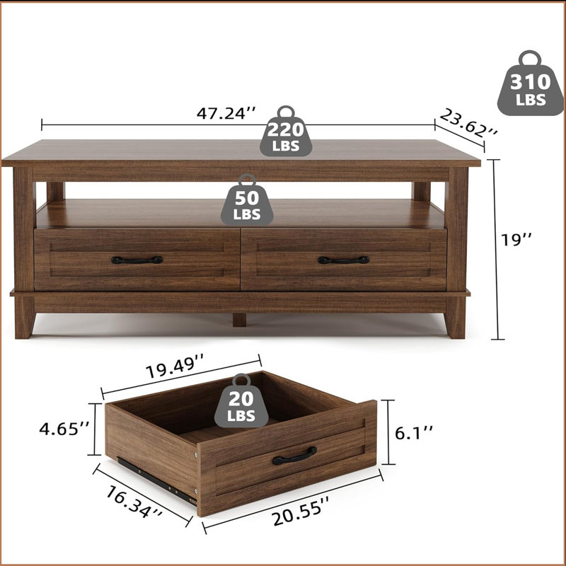 Coffee Table with Storage, Brown