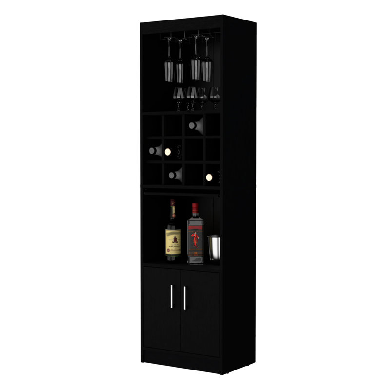 Armoire de bar noire pour la maison - Bois d'ingénierie, 2 portes, 20 x 13,3 x 71,1 pouces, 15 tablettes pour recevoir 71,1 x 20 x 13,3