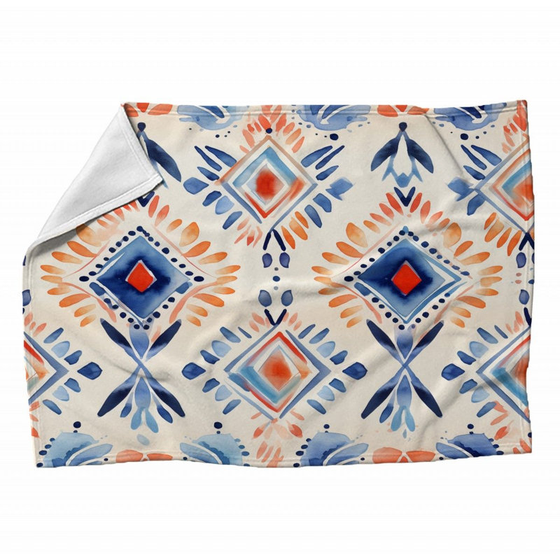 Machine Printed Throw Blanket, 60" L x 50" W, Multicolor Ivory, Abstract
