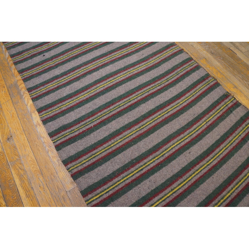 Antique Striped Pattern American Flat Weave Hallway Runner Rag Rug
