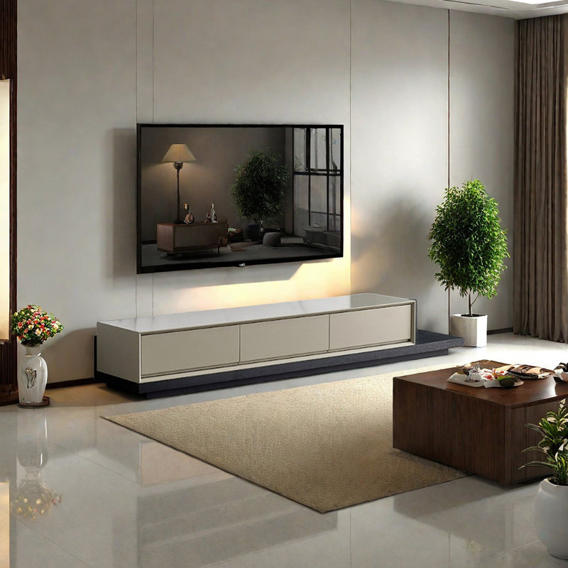 Meuble télé extensible avec finition bicolore, Blanc/Noir