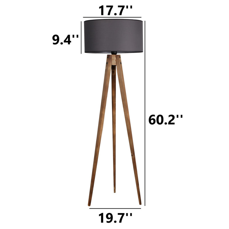 Malaijah 60" Tripod Floor Lamp, Gray, Brown