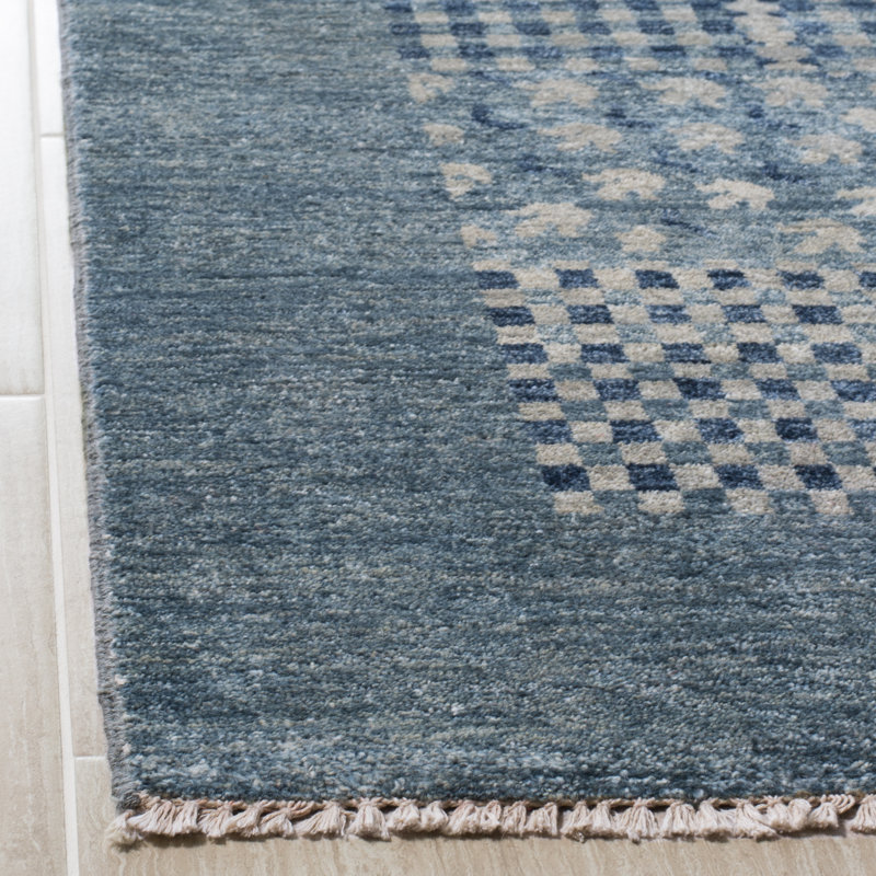 Vineyard Hand-Loomed Wool Blue Area Rug, Rectangle 6' x 9'