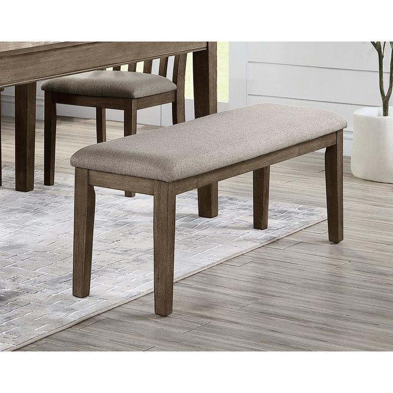 Banc de salle à manger avec structure en bois brun brossé et tissu d'ameublement en bois gris, Brun