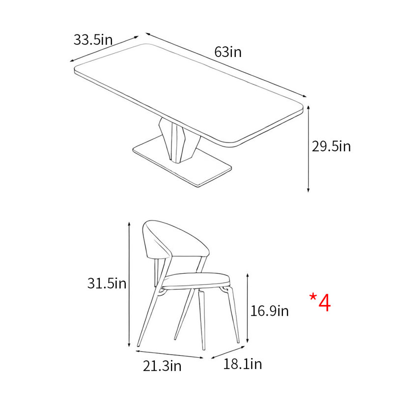 Modern simple rectangular dining table set, 29.5"H x 63"L x 33.5"W, Gold
