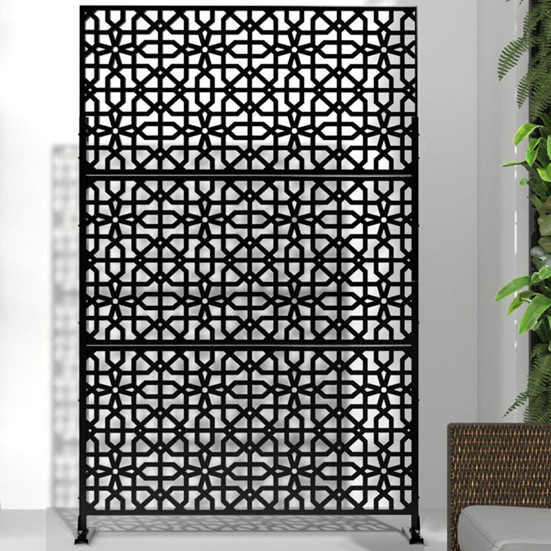 H 72 po x l 47 po, écran d'intimité en métal, panneaux de clôture autoportants, clôture de patio, treillis de jardin, panneaux muraux décoratifs, noir