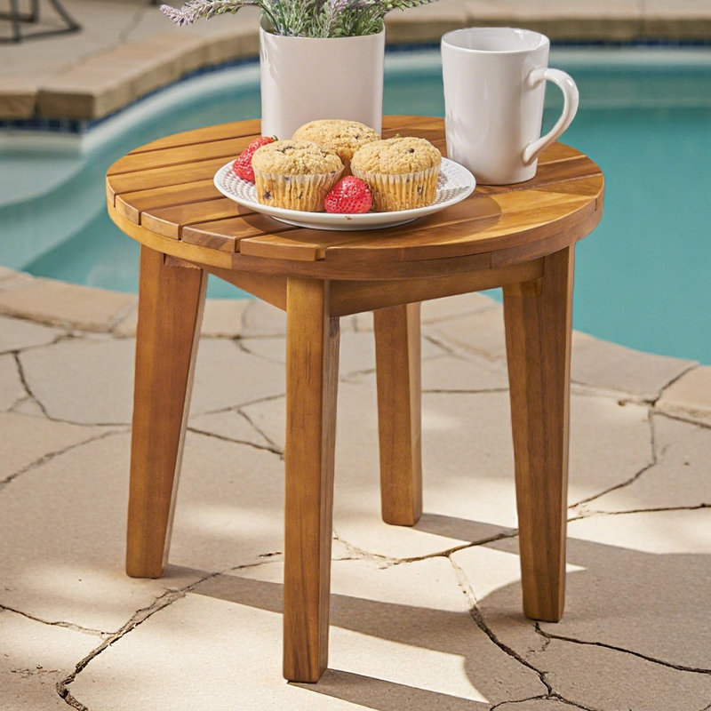 Outdoor 16" Acacia Wood Side Table, Yellow