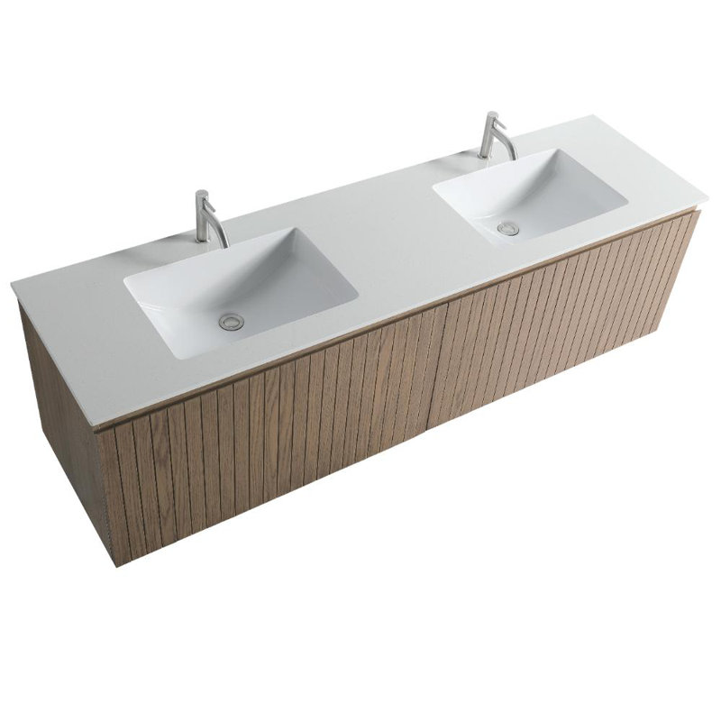 Capot - 5n 72 po X P 19,80 po P 20,00 po Meuble-lavabo mural H en bois naturel avec double lavabo blanc