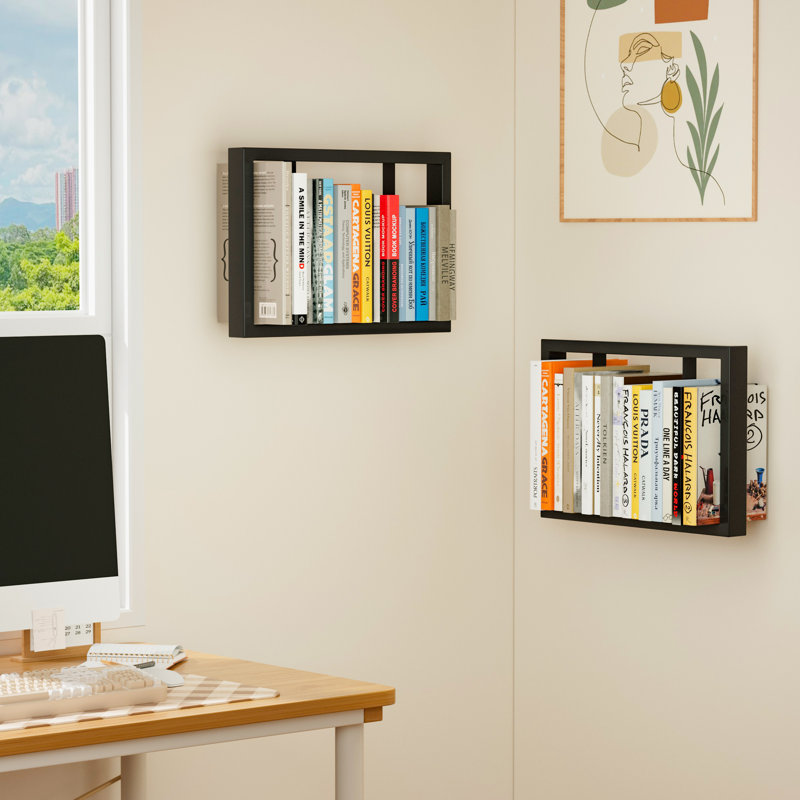 Floating Bookshelf, Wall-Mounted Rectangle Book Frame, Book Storage, Design for Bedroom or Living Room in Black