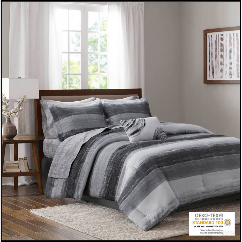 Ensemble d'édredon 9 pièces pour grand lit 9 pièces avec draps en coton, noir, Édredon lit double et 8 pièces incluses