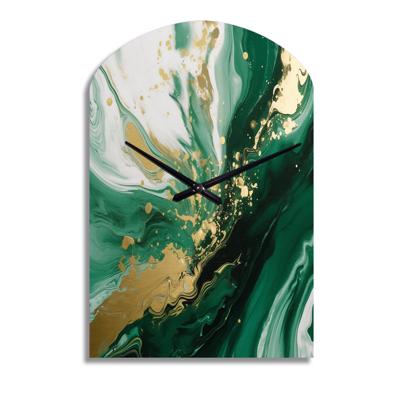 Horloge murale verte et or Serene Cascade III - Abstract Arch, Grand
