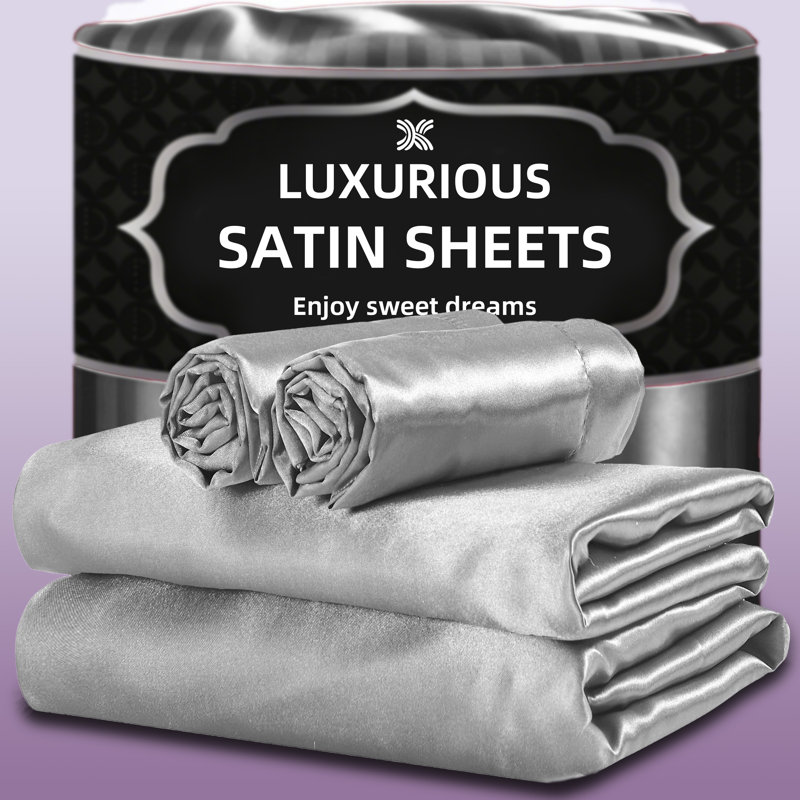 Satin Fitted Sheet Set with Pillowcases – Smooth, Breathable, Wrinkle-Resistant, Machine Washable, Easy Care, Comfortable Bedding for Adults, Hotels, Apartments, and Home Use