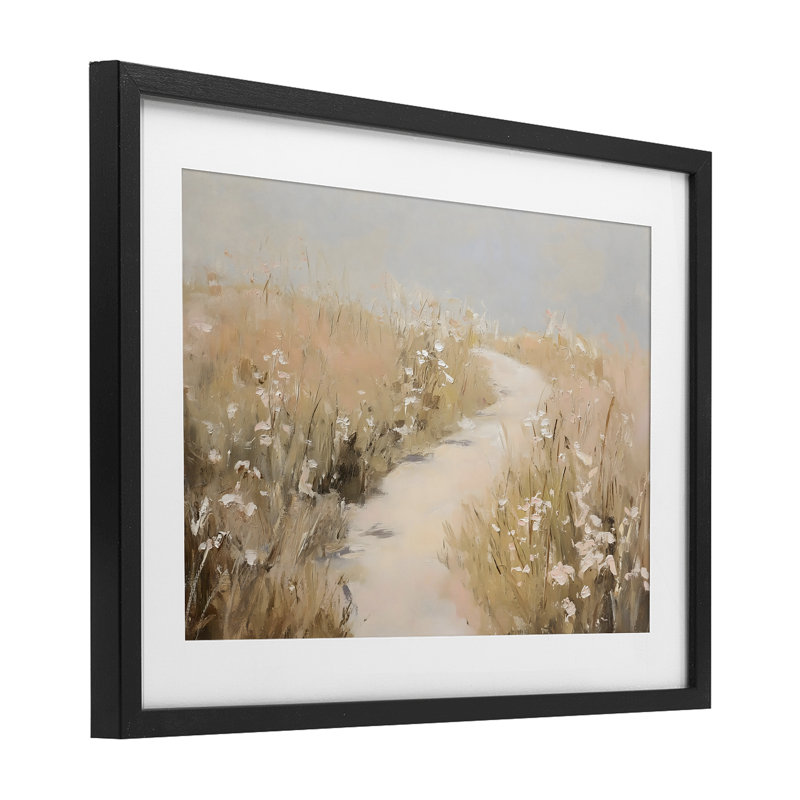 «White Wildflower Path», reproduction sous verre encadrée, design par Franklyn Gregory, H 17 po x l 23 po, Cadre noir minuit